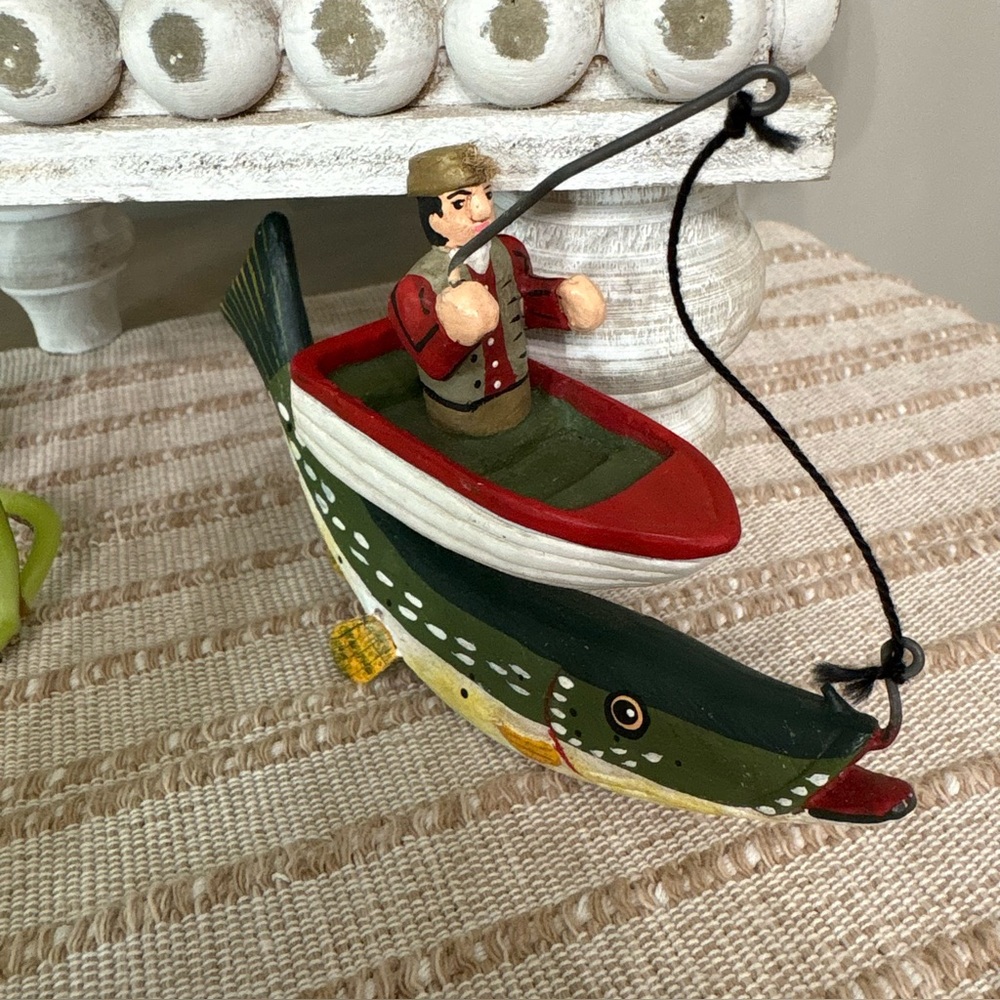 Randy Pike Tate Vintage Ornament Fishing Fish Boat Christmas 5.3" Long